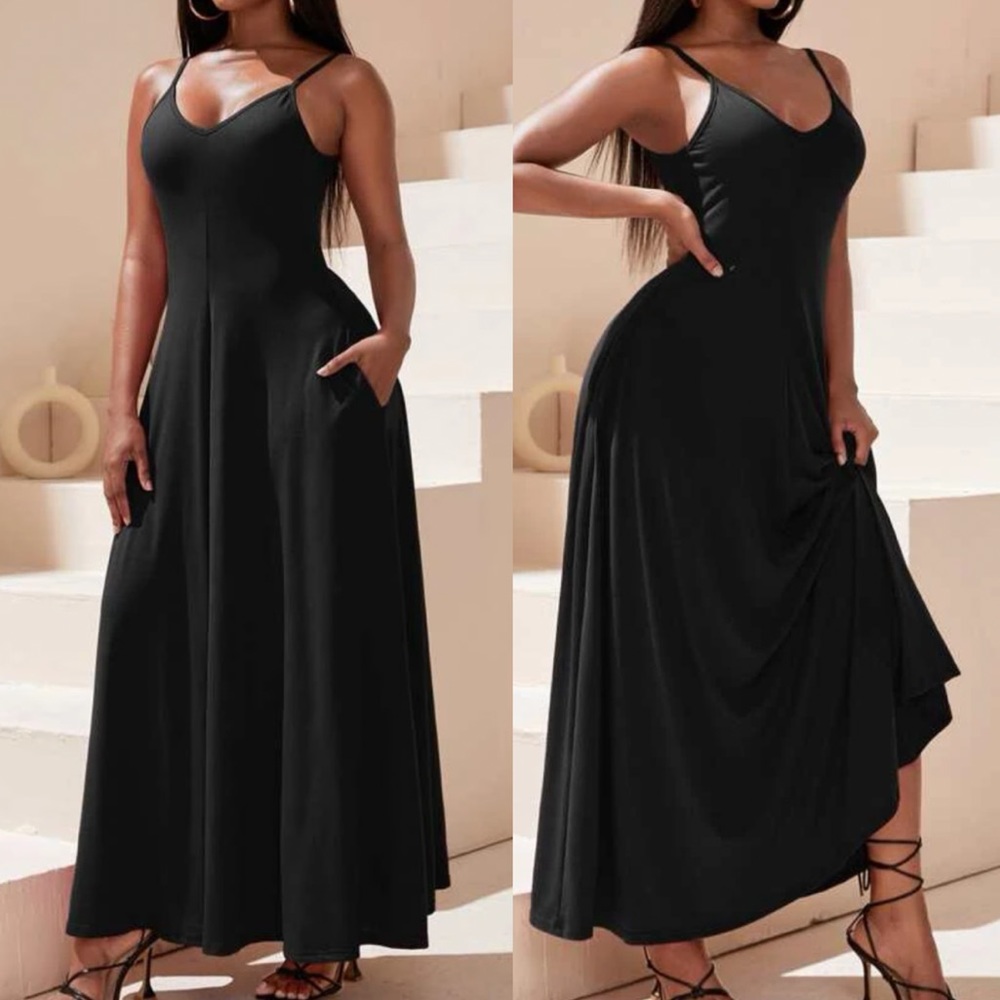 Black hidden pocket cami maxi dress - Picture 2 of 8